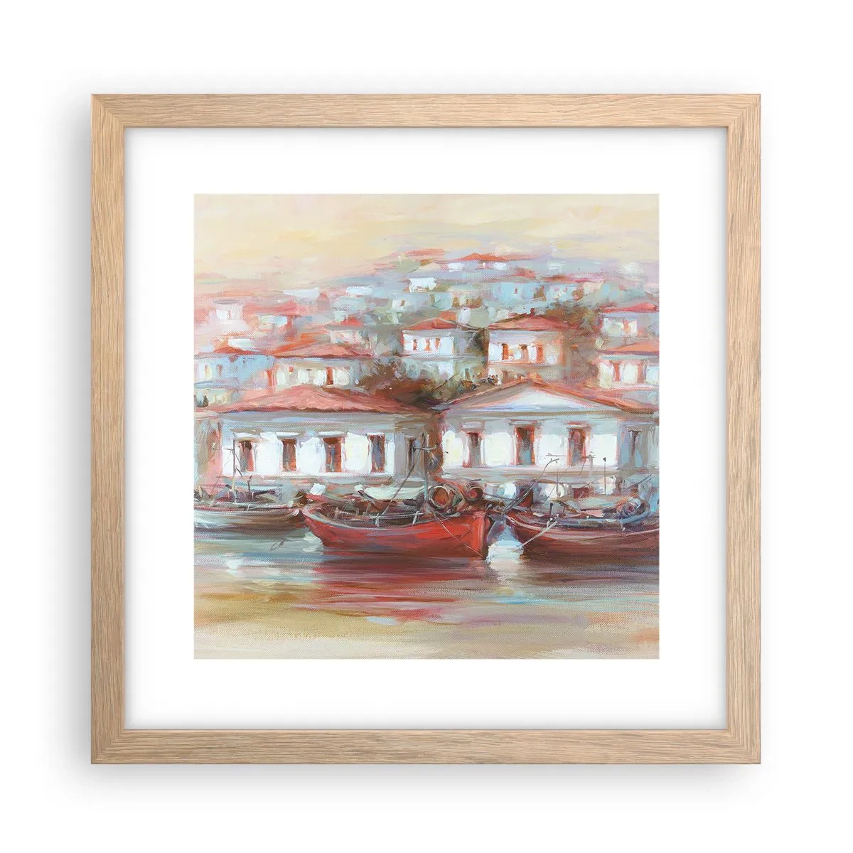 Affiche dans un chêne clair - Poster - Petite ville heureuse - 30x30 cm