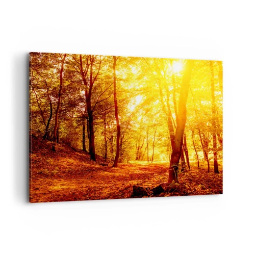 Impression sur toile - Image sur toile - Clairière d'automne sous le soleil doré avec un sentier forestier - 120x80cm - Vers la clairière dorée - Décoration murale moderne pour le salon et la chambre ARTTOR