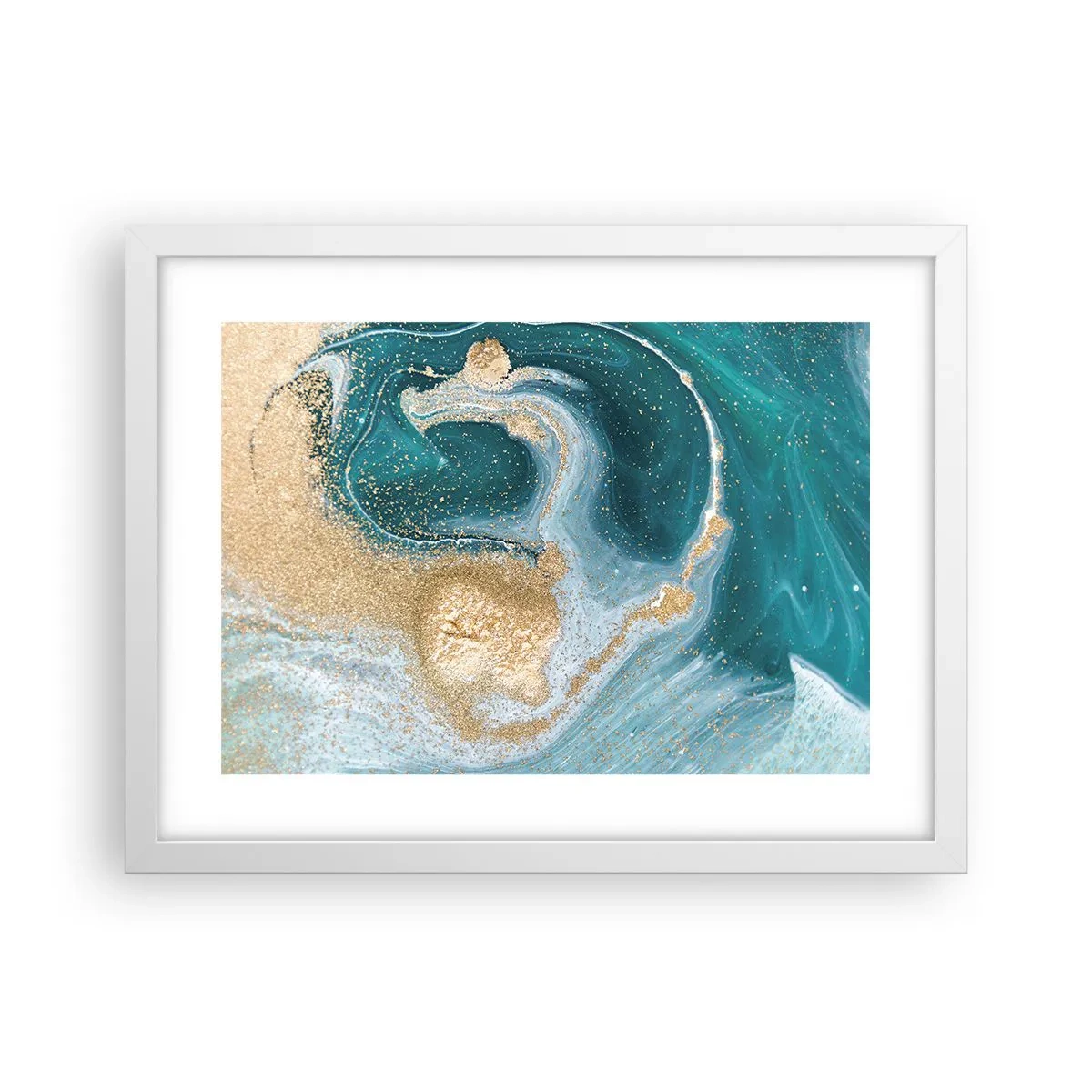 Affiche dans un cadre blanc - Poster - Tourbillon d'or et de turquoise - 40x30 cm