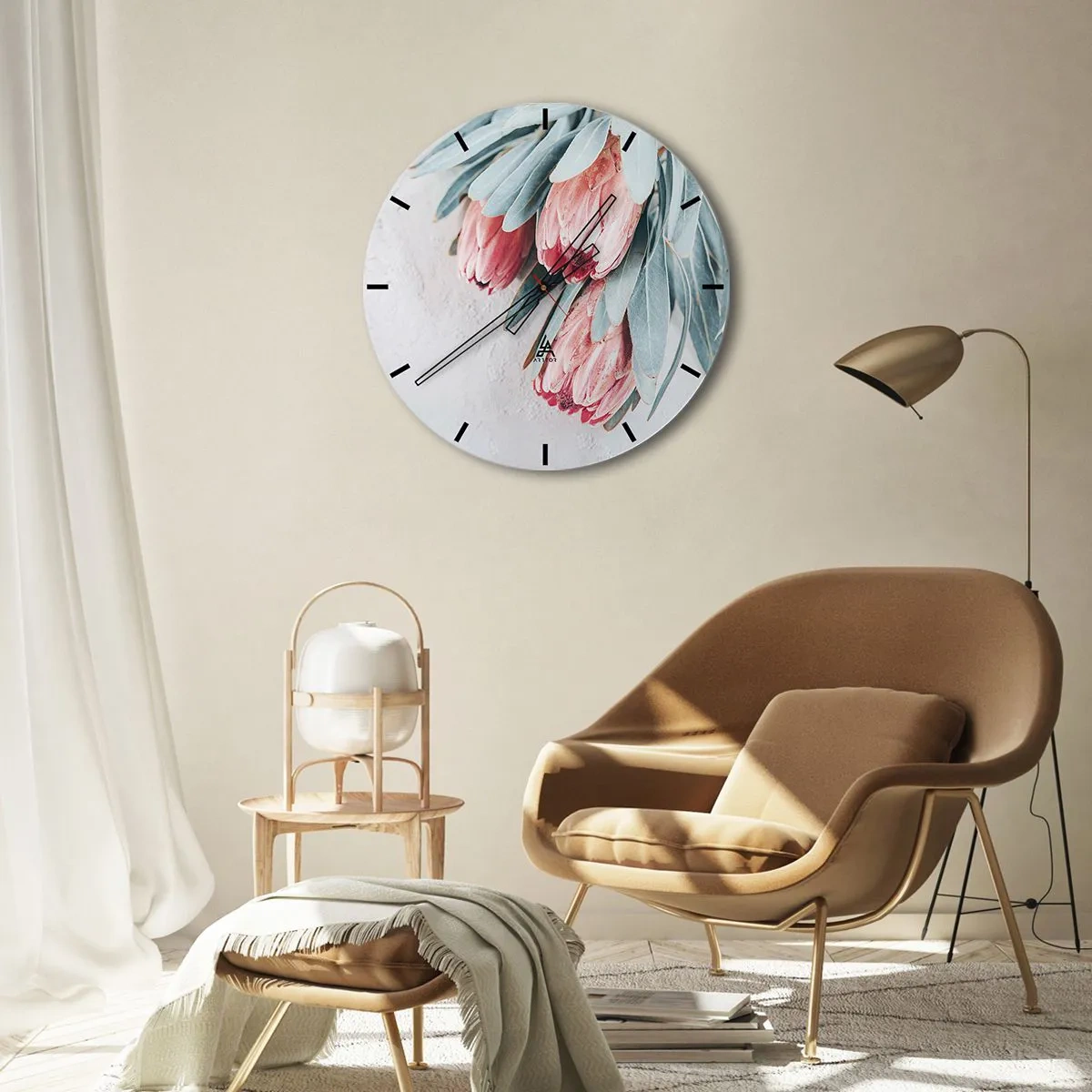 Horloge murale - Pendule murale - Fleurs de Protea aux feuilles bleu pâle sur fond clair - 30x30cm - Honte de leur propre beauté - Décoration murale moderne pour le salon, la cuisine et la chambre ARTTOR