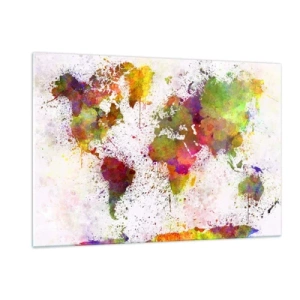 Impression sur verre - Image sur verre - Carte du monde de style artistique avec des touches de peinture colorées - 120x80cm - D'une certaine manière ça s'est passé de la même façon - Décoration murale moderne pour le salon et la chambre ARTTOR