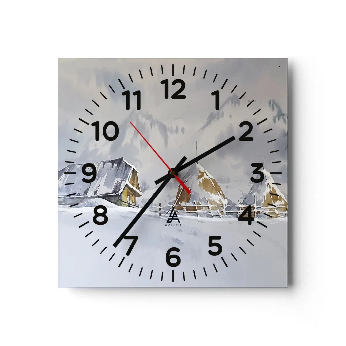 Horloge murale - Pendule murale - Dans une vallée enneigée - 40x40 cm