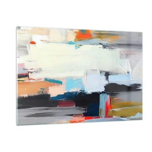 Impression sur verre - Image sur verre - Composition abstraite avec des taches et des traits colorés - 120x80cm - Y a-t-il une méthode ? - Décoration murale moderne pour le salon et la chambre ARTTOR