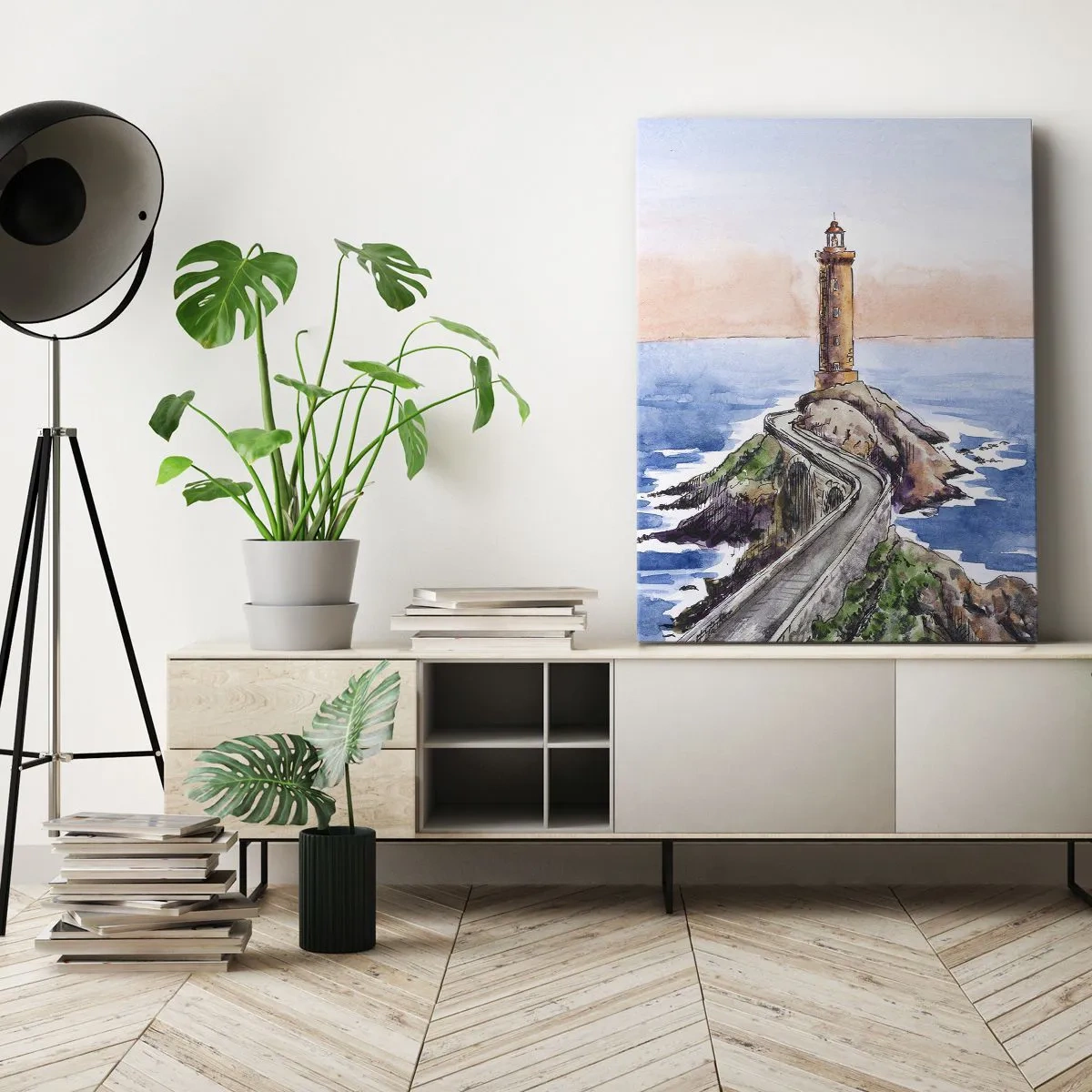 Impression sur toile - Image sur toile - Un phare sur un rivage rocheux - 70x100cm - Face à la mer - Décoration murale moderne pour le salon et la chambre ARTTOR
