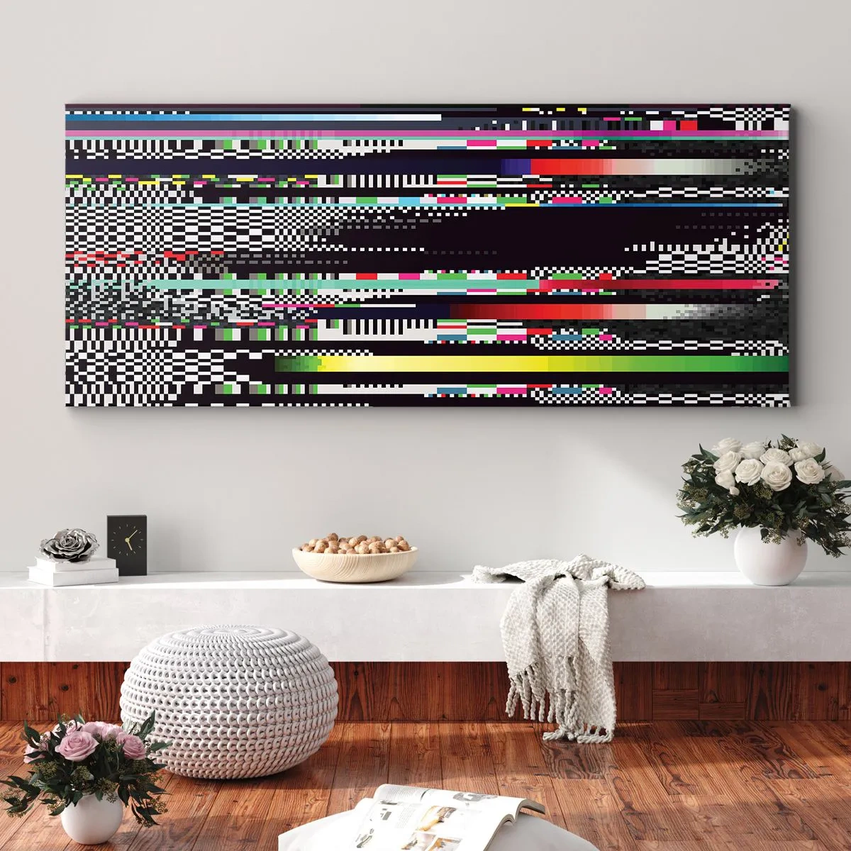 Impression sur toile - Image sur toile - Lignes et pixels colorés dans un style abstrait - 160x50cm - L'image de contrôle de la réalité - Décoration murale moderne pour le salon et la chambre ARTTOR