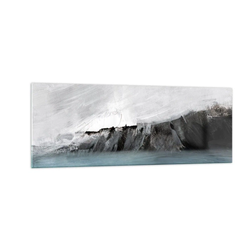 Impression sur verre - Image sur verre - Paysage abstrait avec de l'eau et un rivage rocheux - 140x50cm - Eau – terre : choc des éléments - Décoration murale moderne pour le salon et la chambre ARTTOR