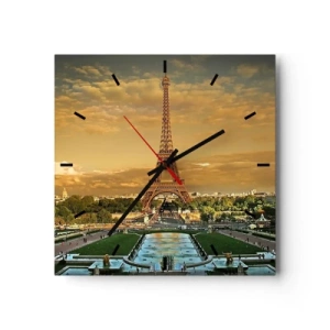 Horloge murale - Pendule murale - La Tour Eiffel à Paris au coucher du soleil - 30x30cm - La reine de Paris - Décoration murale moderne pour le salon et la chambre ARTTOR