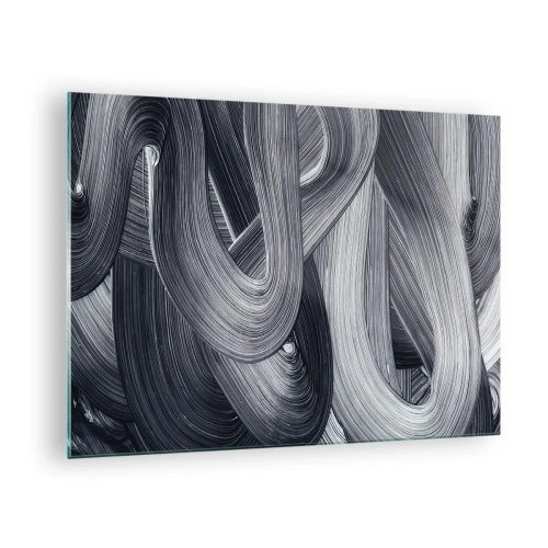 Impression sur verre - Image sur verre - Coups de pinceau abstraits dans des tons de noir et de gris - 70x50cm - La fluidité de la réalité - Décoration murale moderne pour le salon et la chambre ARTTOR