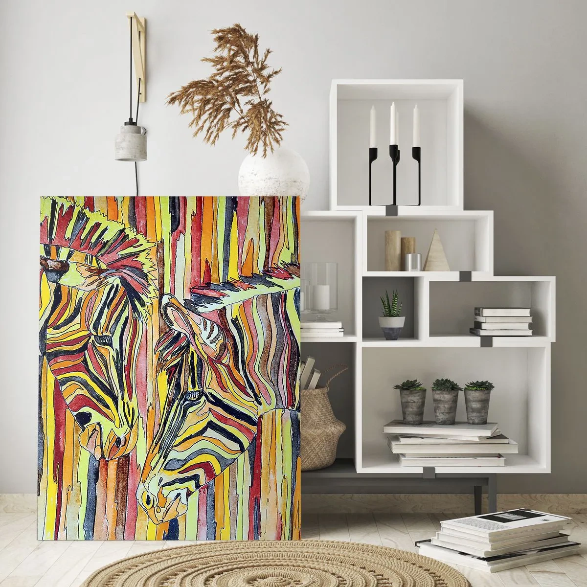 Impression sur verre - Image sur verre - Zèbres colorés dans un style aquarelle artistique - 50x70cm - Et donc toi aussi... - Décoration murale moderne pour le salon et la chambre ARTTOR