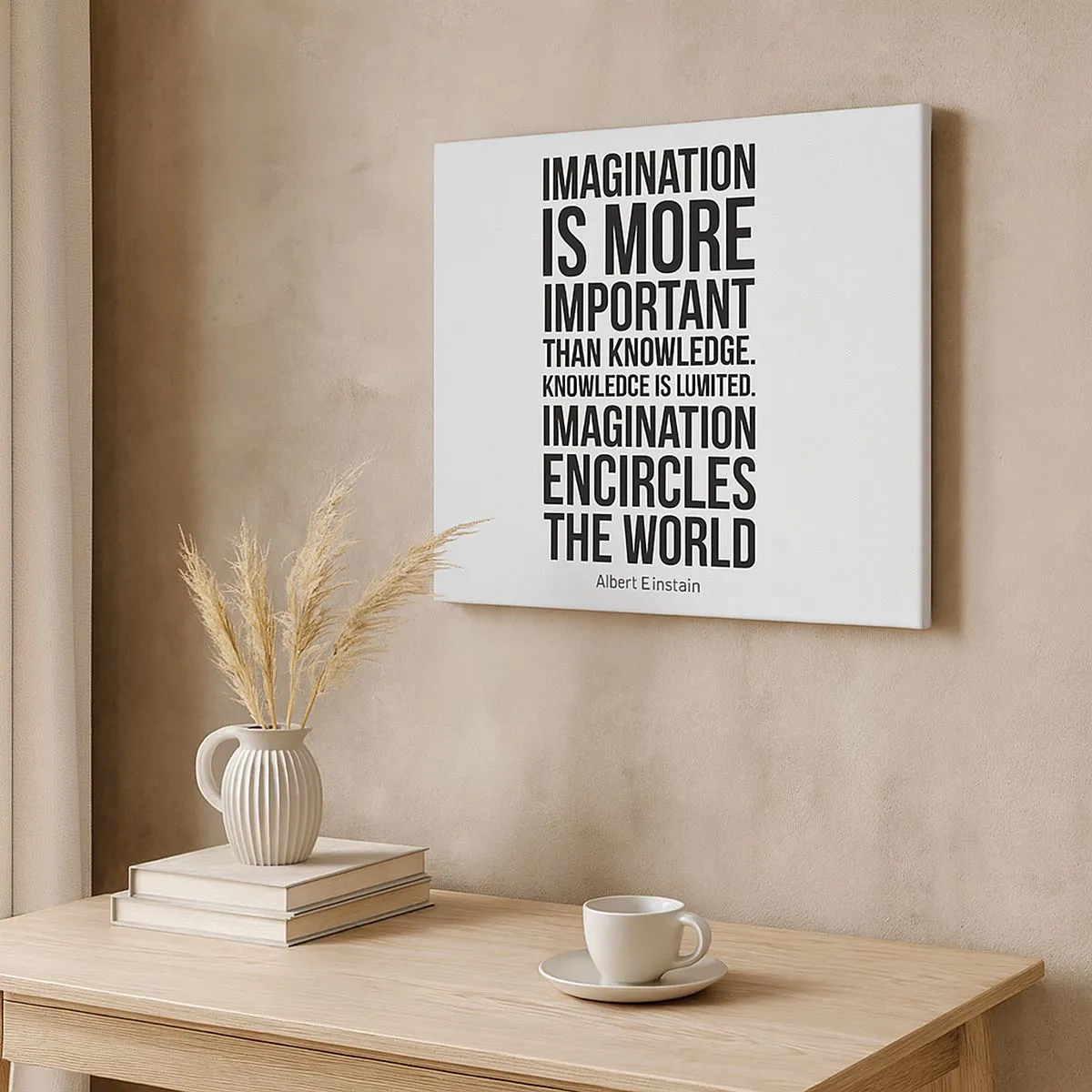 Impression sur toile - Image sur toile - Citation inspirante sur fond blanc en police noire - 70x50cm - Einstein sur le pouvoir de l'imagination - Décoration murale moderne pour le salon et la chambre ARTTOR