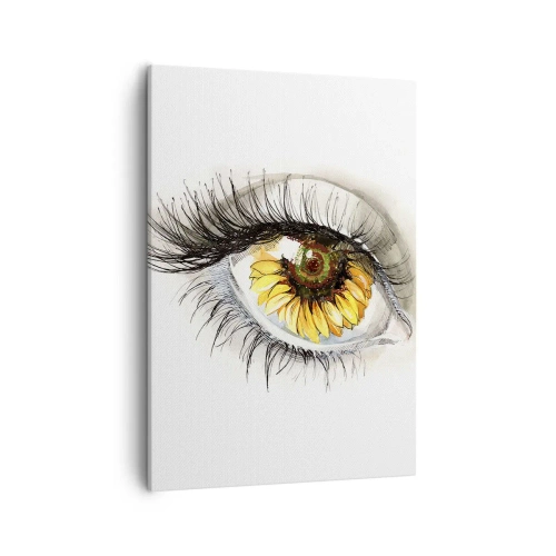 Impression sur toile - Image sur toile - Œil artistique avec un iris en forme de tournesol - 50x70cm - Un look aussi chaud que l'été - Décoration murale moderne pour le salon et la chambre ARTTOR