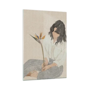 Impression sur verre - Image sur verre - Portrait avec une fleur exotique - 80x120 cm