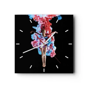 Horloge murale - Pendule murale - Une danseuse entourée de fumée colorée sur fond noir - 30x30cm - En pleine floraison - Décoration murale moderne pour le salon et la chambre ARTTOR
