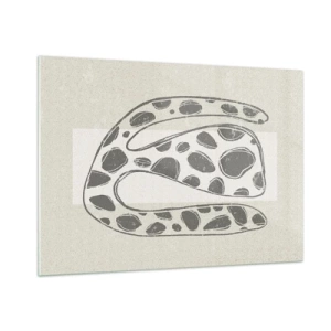 Impression sur verre - Image sur verre - Une forme organique fantaisiste dans des tons de gris sur beige - 100x70cm - Une étrange créature - Décoration murale moderne pour le salon et la chambre ARTTOR