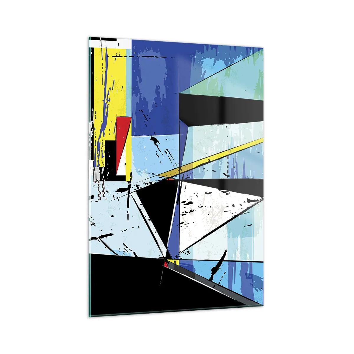 Impression sur verre - Image sur verre - Composition géométrique abstraite dans les tons de bleu - 50x70cm - Regardez le monde sous un certain angle… - Décoration murale moderne pour le salon et la chambre ARTTOR