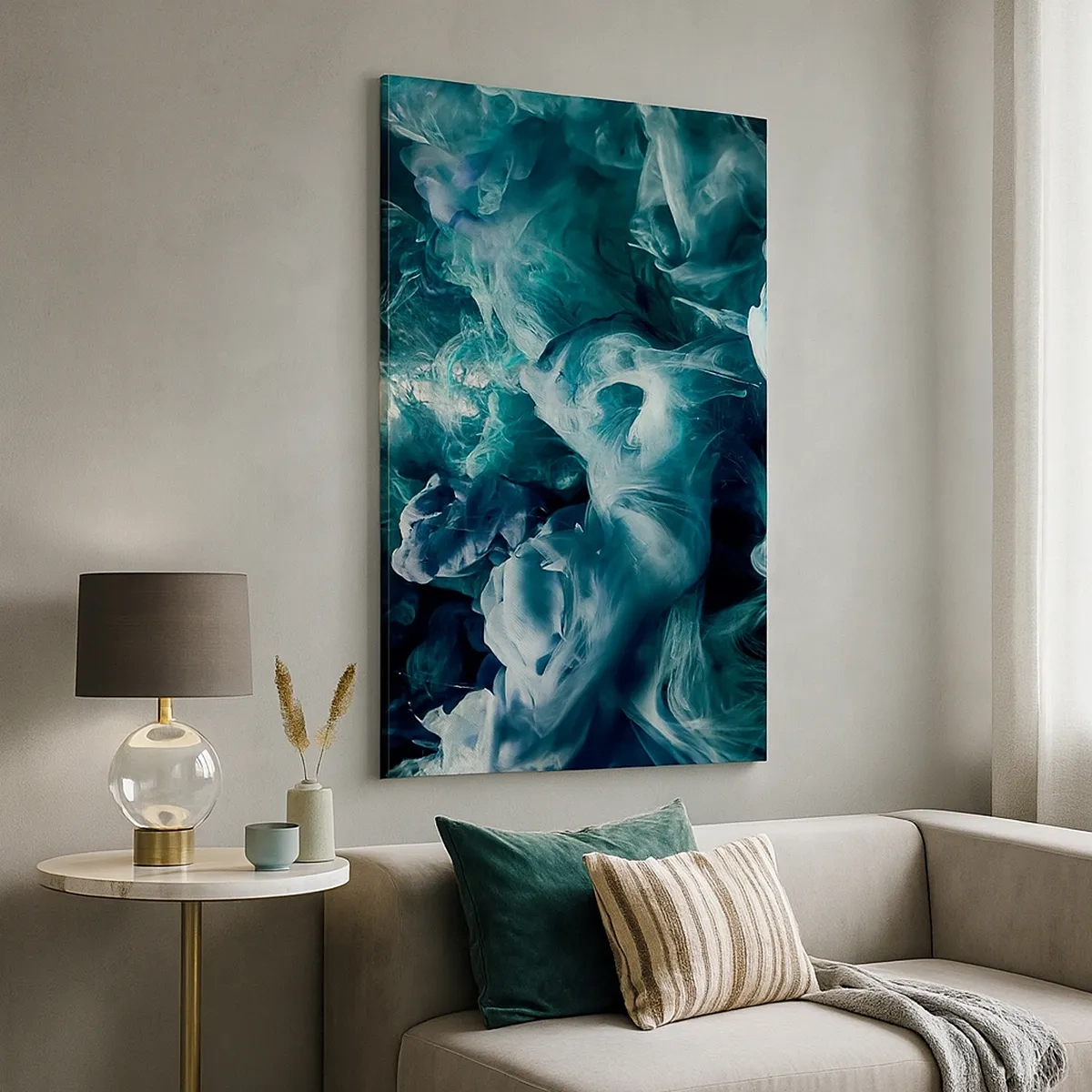 Impression sur toile - Image sur toile - Vagues abstraites dynamiques dans des tons de bleu et de blanc - 50x70cm - Mouvement des couleurs - Décoration murale moderne pour le salon et la chambre ARTTOR