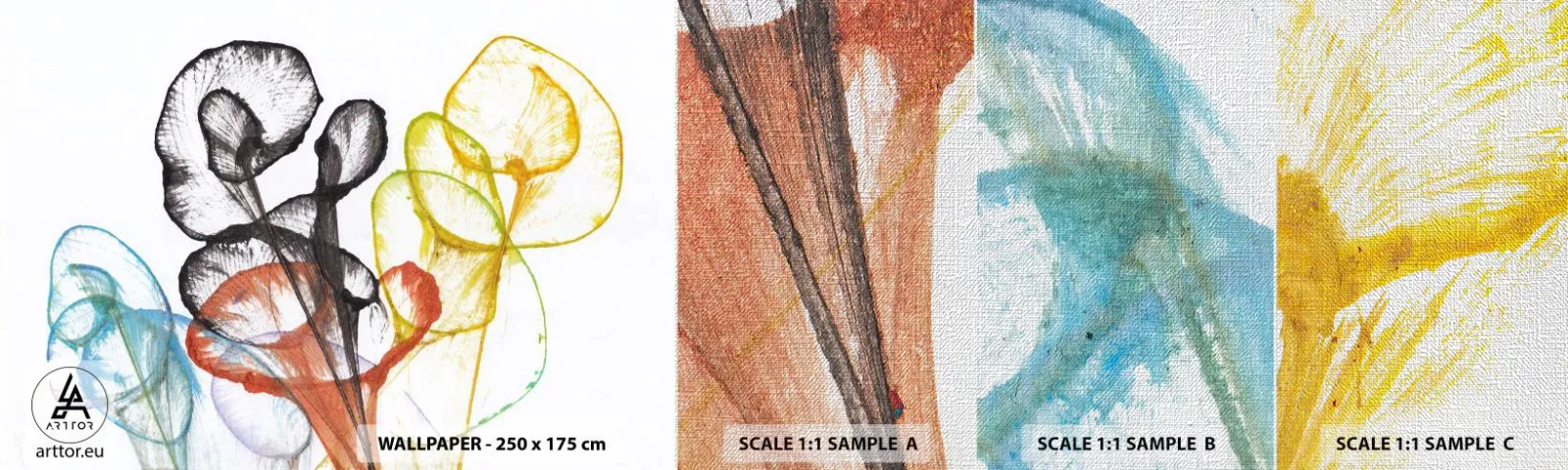 Échantillon de Papier Peint Premium Canvas - Fleurs avec une âme - Fleurs, Abstraction, Graphique - 100x30 cm