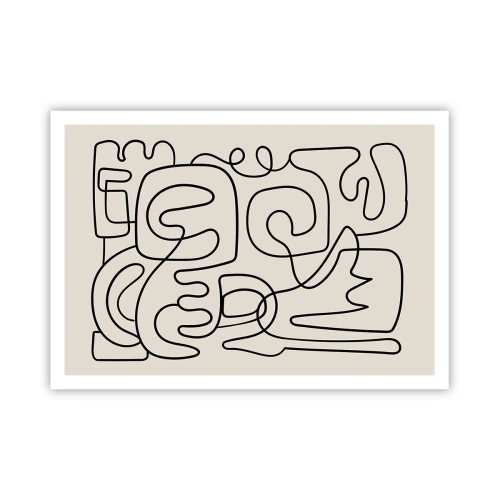 Affiche - Poster - Motif d'art linéaire abstrait en noir sur fond clair - 100x70cm - Suivez les indices - Décoration murale moderne pour le salon et la chambre ARTTOR