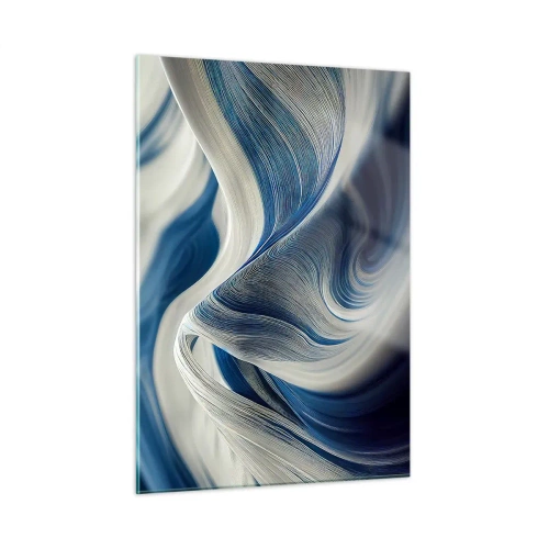 Impression sur verre - Image sur verre - Abstraction dynamique dans les tons de bleu et de blanc - 50x70cm - La fluidité du bleu et du blanc - Décoration murale moderne pour le salon et la chambre ARTTOR