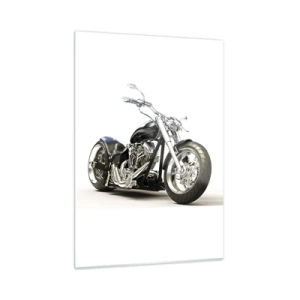 Impression sur verre - Image sur verre - Une moto chopper noire sur fond clair - 50x70cm - Force de caractère - Décoration murale moderne pour le salon et la chambre ARTTOR