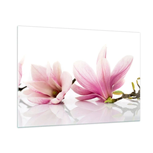 Impression sur verre - Image sur verre - Fleurs de magnolia délicates sur fond blanc - 100x70cm - Délicat comme une brise de printemps - Décoration murale moderne pour le salon et la chambre ARTTOR