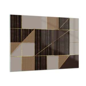 Impression sur verre - Image sur verre - Mosaïque abstraite avec des éléments marron et dorés - 100x70cm - Mozaique de bronze et d'or - Décoration murale moderne pour le salon et la chambre ARTTOR