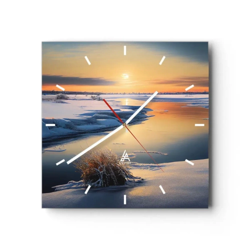 Horloge murale - Pendule murale - Paysage d'hiver avec une rivière au coucher du soleil - 30x30cm - Coucher de soleil d'hiver - Décoration murale moderne pour le salon et la chambre ARTTOR