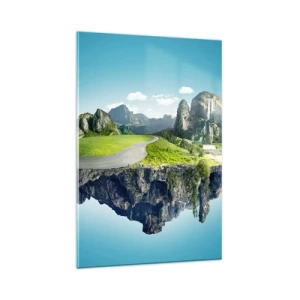 Impression sur verre - Image sur verre - Une île flottante avec des montagnes et des cascades - 80x120cm - Île fantastique - Décoration murale moderne pour le salon et la chambre ARTTOR