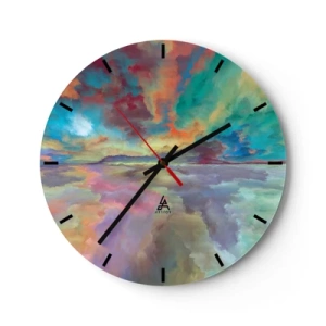 Horloge murale - Pendule murale - Un ciel coloré plein de nuages abstraits au-dessus d'un horizon calme - 30x30cm - Deux paradis - Décoration murale moderne pour le salon, la cuisine et la chambre ARTTOR