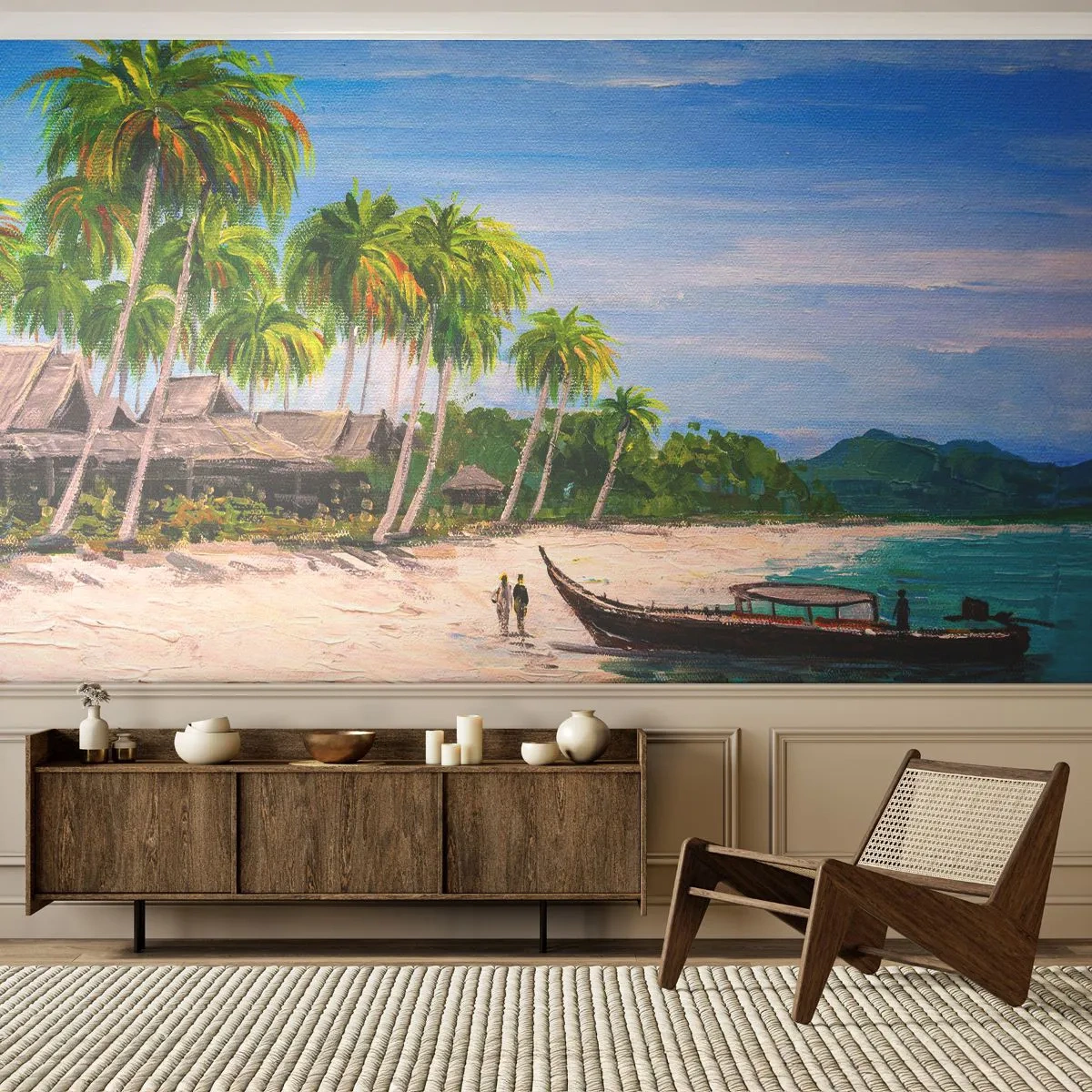 Papier Peint Photo Premium Sand - Rêve exotique - Plage, Exotisme, palmiers - 100x70 cm