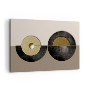 Impression sur toile - Image sur toile - Cercles abstraits dans des tons d'or et de marron - 100x70cm - Variations autour du cercle - Décoration murale moderne pour le salon et la chambre ARTTOR