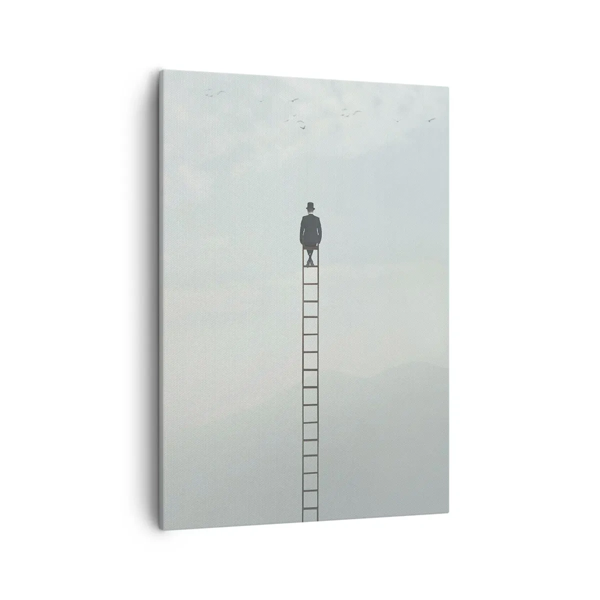 Impression sur toile - Image sur toile - Un homme sur une échelle s'élevant vers le ciel - 50x70cm - Se soulever au-dessus - Décoration murale moderne pour le salon et la chambre ARTTOR