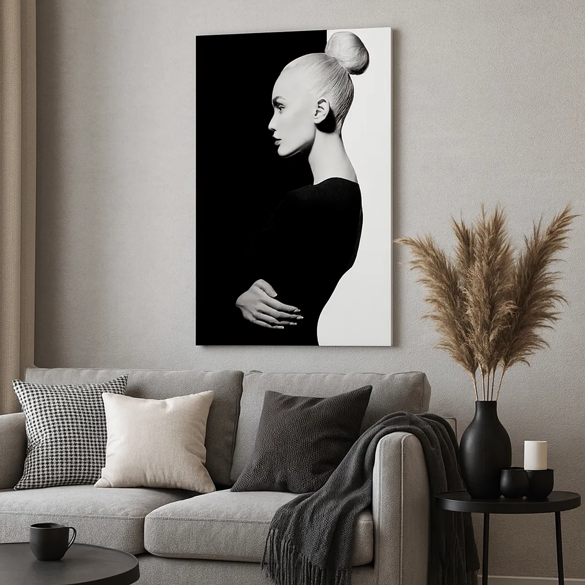 Impression sur toile - Image sur toile - Portrait élégant d'une femme sur fond noir et blanc - 50x70cm - Tout simplement une femme - Décoration murale moderne pour le salon et la chambre ARTTOR