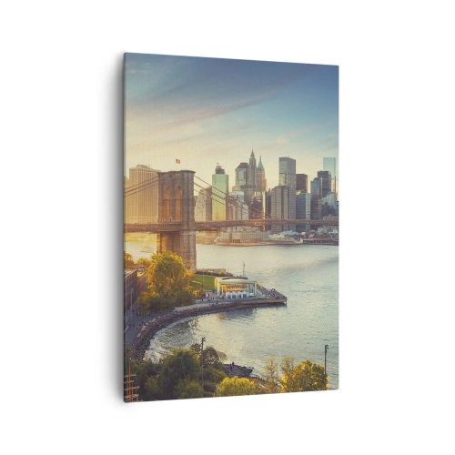 Impression sur toile - Image sur toile - Panorama de la ville avec le pont au coucher du soleil - 70x100cm - L'aube de la grande ville - Décoration murale moderne pour le salon et la chambre ARTTOR