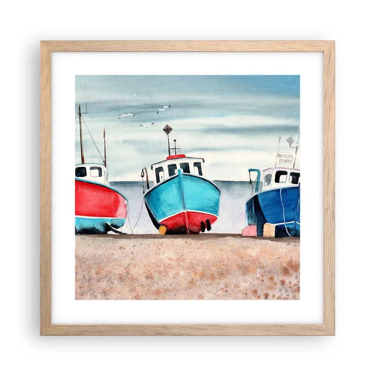 Affiche dans un chêne clair - Poster - Prêt pour la pêche - 40x40 cm