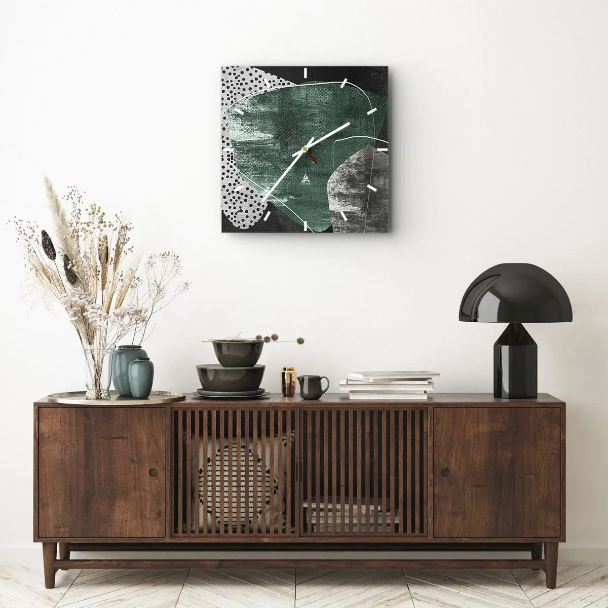 Horloge murale - Pendule murale - Abstraction colorée avec feuille d'or - 40x40 cm