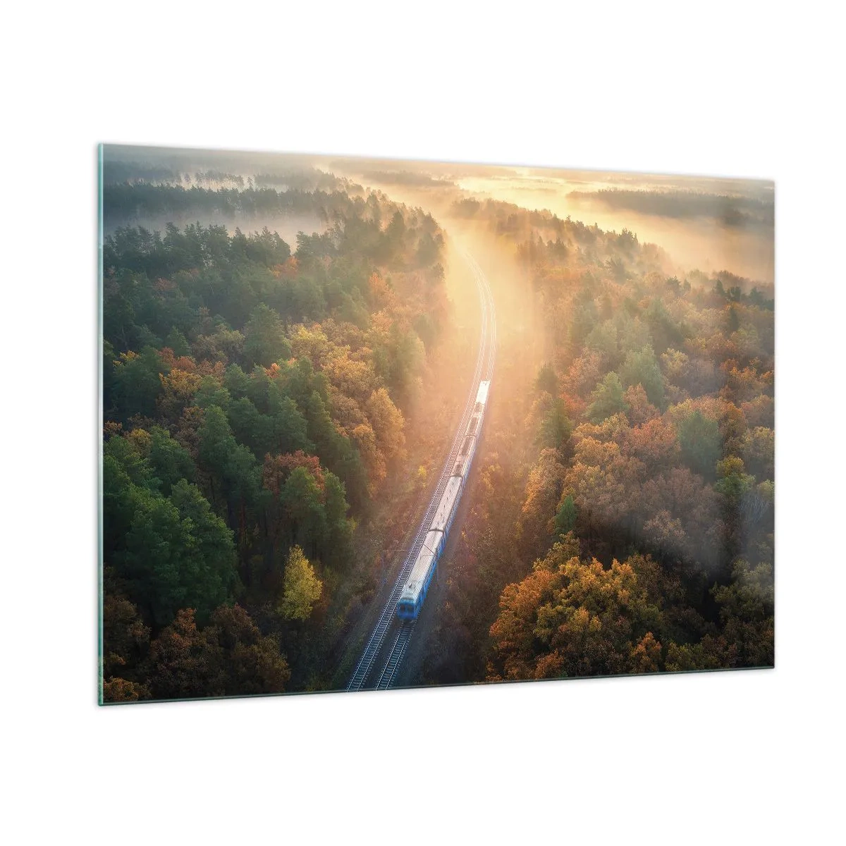 Impression sur verre - Image sur verre - Un train dans un paysage d'automne pittoresque, plein de chaleur et de nostalgie - 100x70cm - Voyage printannier - Décoration murale moderne pour le salon et la chambre ARTTOR