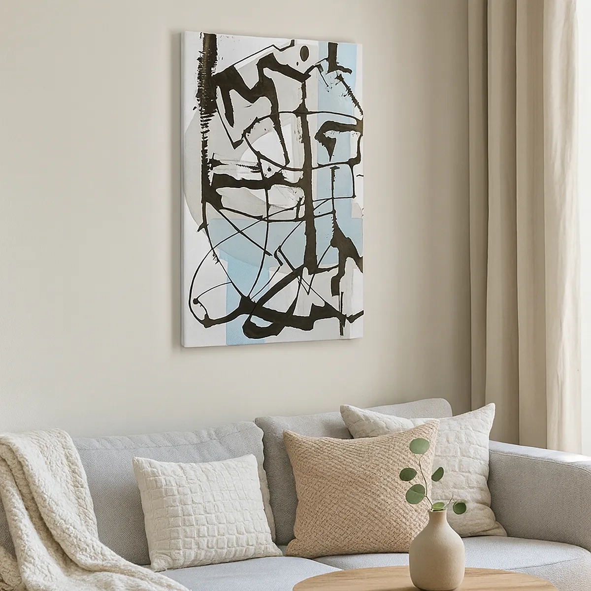 Impression sur toile - Image sur toile - Lignes et formes abstraites en bleu et noir - 50x70cm - Bleu malgré tout - Décoration murale moderne pour le salon et la chambre ARTTOR