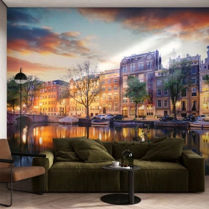 Papier Peint Photo Premium Sand - Beauté hollandaise sobre et sereine - Ville, Architecture, Amsterdam - 200x140 cm
