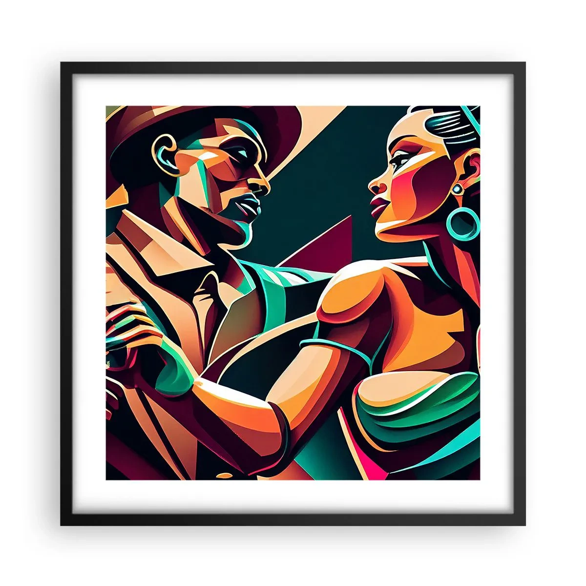 Affiche dans un cadre noir - Poster - Au rythme du coeur - 50x50 cm