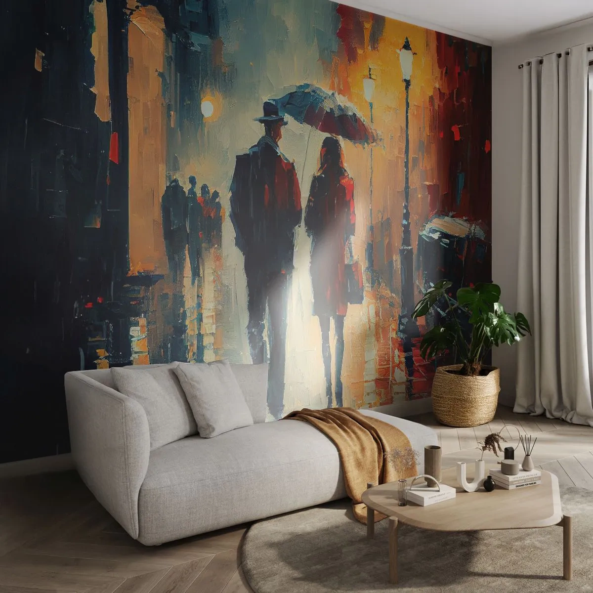 Papier Peint Photo Premium Canvas - Histoire d'amour urbaine - le romantisme, Couple, Paysage - 100x70 cm