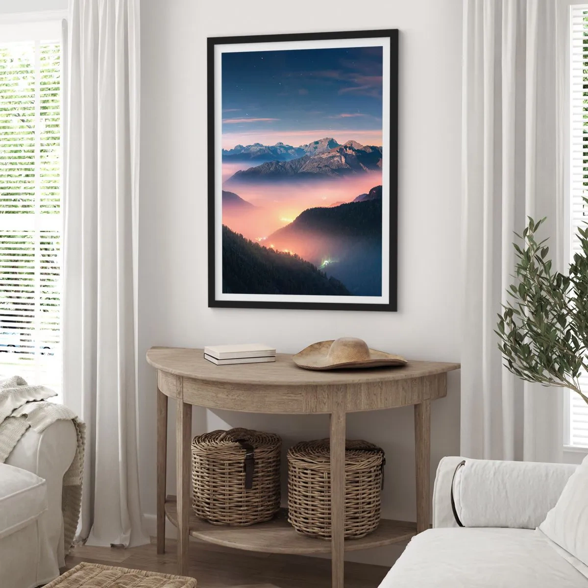 Affiche dans un cadre noir - Poster - Lumière dans les vallées - 70x100 cm