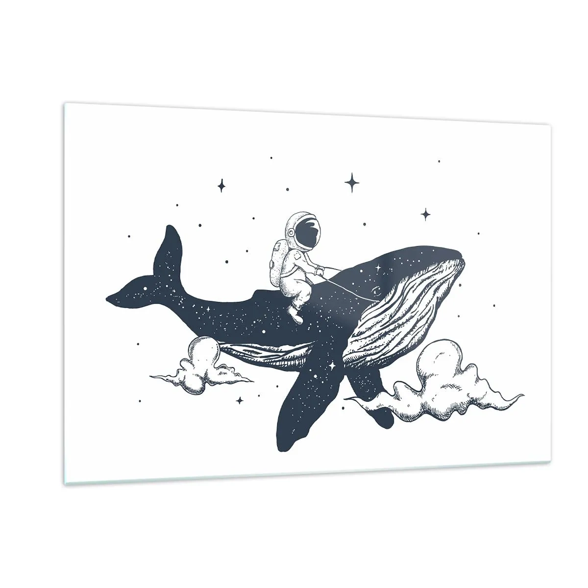 Impression sur verre - Image sur verre - Un astronaute chevauchant une baleine parmi les étoiles et les nuages - 120x80cm - Aventure spatiale - Décoration murale moderne pour le salon et la chambre ARTTOR