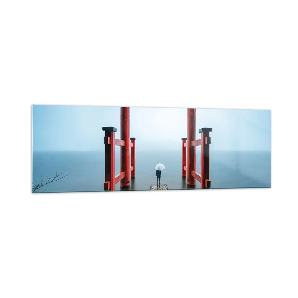 Impression sur verre - Image sur verre - Un portail torii surplombant un lac tranquille au Japon - 160x50cm - Rêverie japonnaise - Décoration murale moderne pour le salon et la chambre ARTTOR