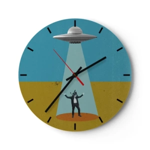 Horloge murale - Pendule murale - Un homme illuminé par un faisceau d'OVNI sur fond de désert. - 30x30cm - Rencontre proche - Décoration murale moderne pour le salon, la cuisine et la chambre ARTTOR