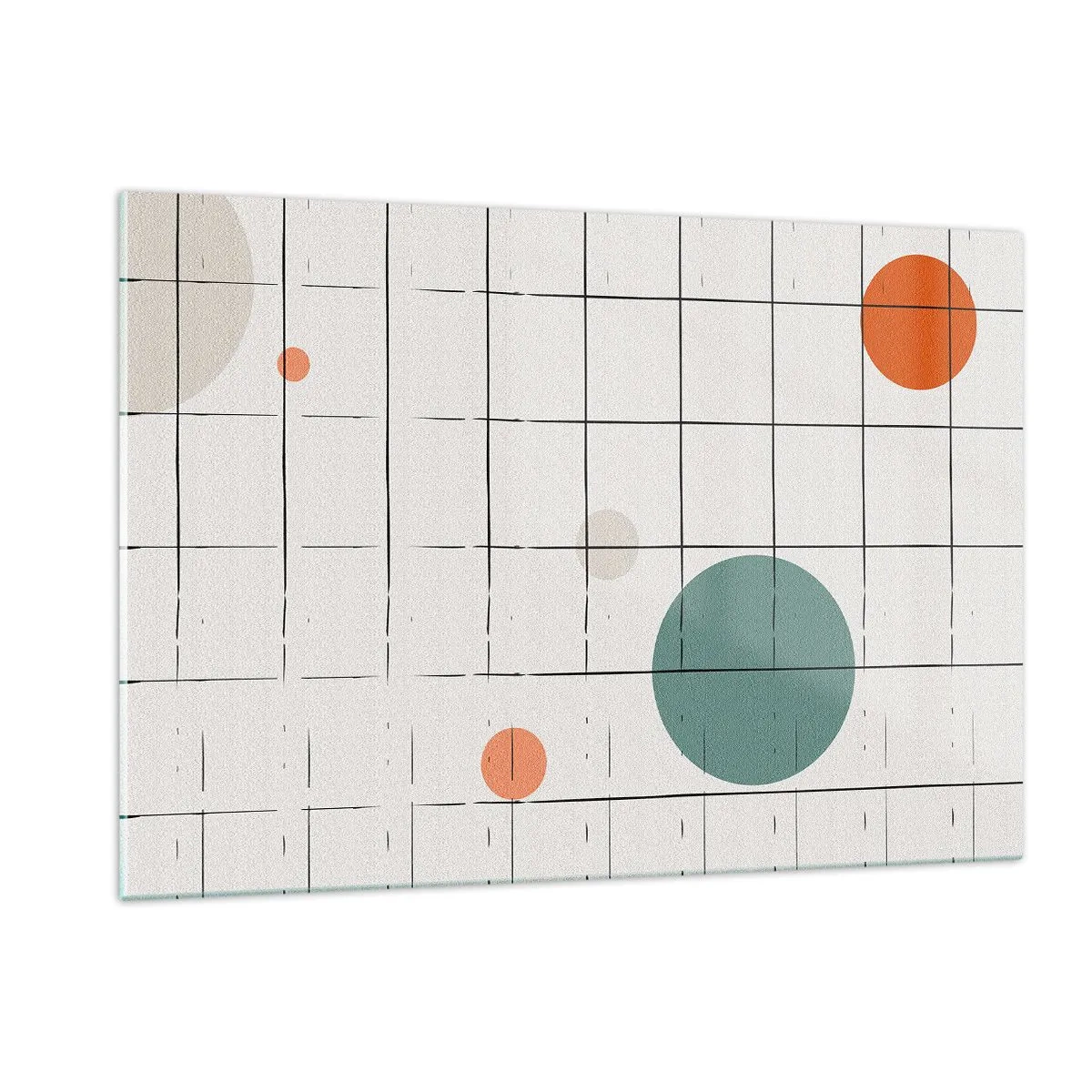 Impression sur verre - Image sur verre - Cercles colorés sur une grille géométrique de lignes fines - 120x80cm - Piégé. Nous ou eux ? - Décoration murale moderne pour le salon et la chambre ARTTOR