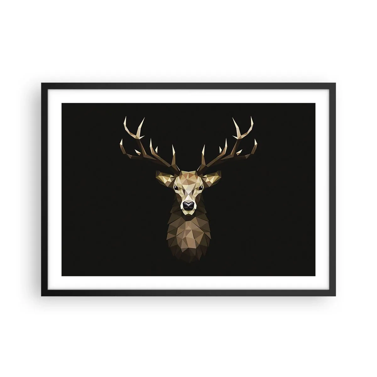 Affiche dans un cadre noir - Poster - Cerf polygonal géométrique sur fond noir - 70x50cm - Cerf cubique - Décoration murale moderne pour le salon et la chambre ARTTOR