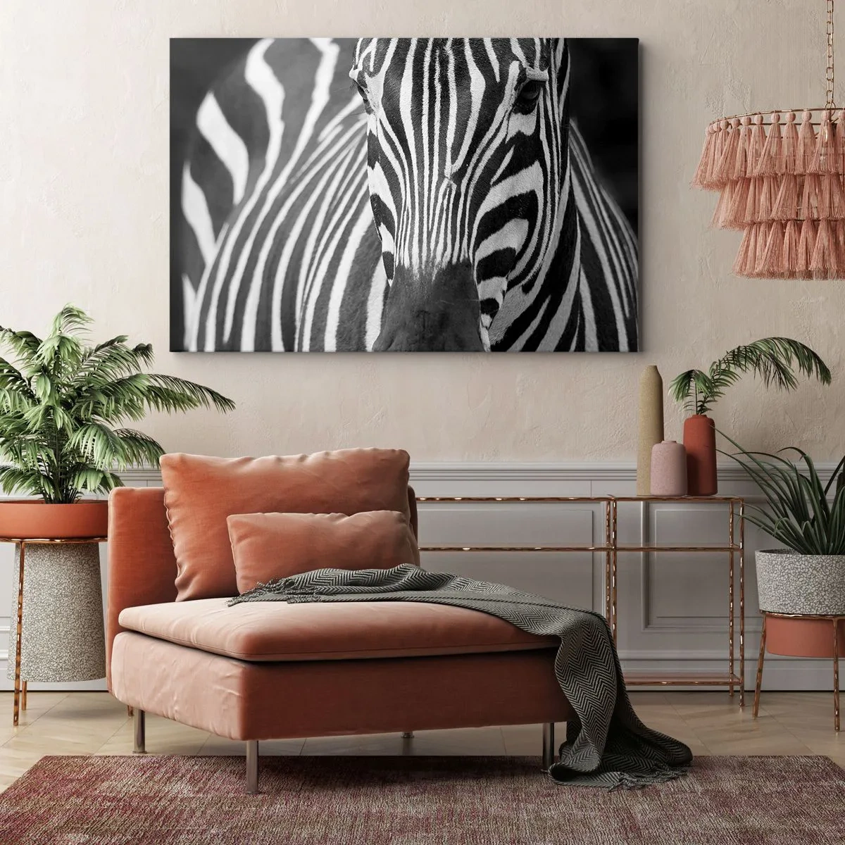Impression sur toile - Image sur toile - Gros plan noir et blanc d'un zèbre avec ses rayures distinctives. - 100x70cm - Le monde est noir et blanc - Décoration murale moderne pour le salon et la chambre ARTTOR
