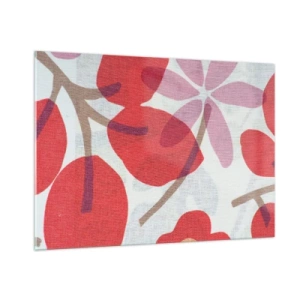 Impression sur verre - Image sur verre - Feuilles et fleurs roses et rouges sur fond clair - 100x70cm - Composition florale dans les roses - Décoration murale moderne pour le salon et la chambre ARTTOR