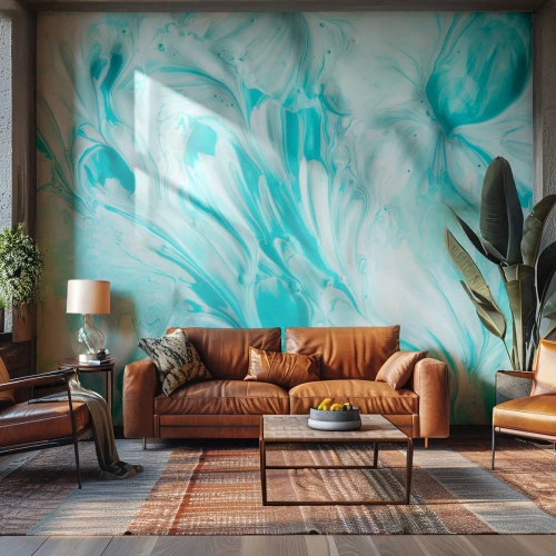 Papier Peint Photo Premium Sand - Texture de peinture abstraite dans des tons de bleu et de blanc - 100x70cm - Ensemble pour toujours - Décoration murale moderne pour le salon et la chambre ARTTOR